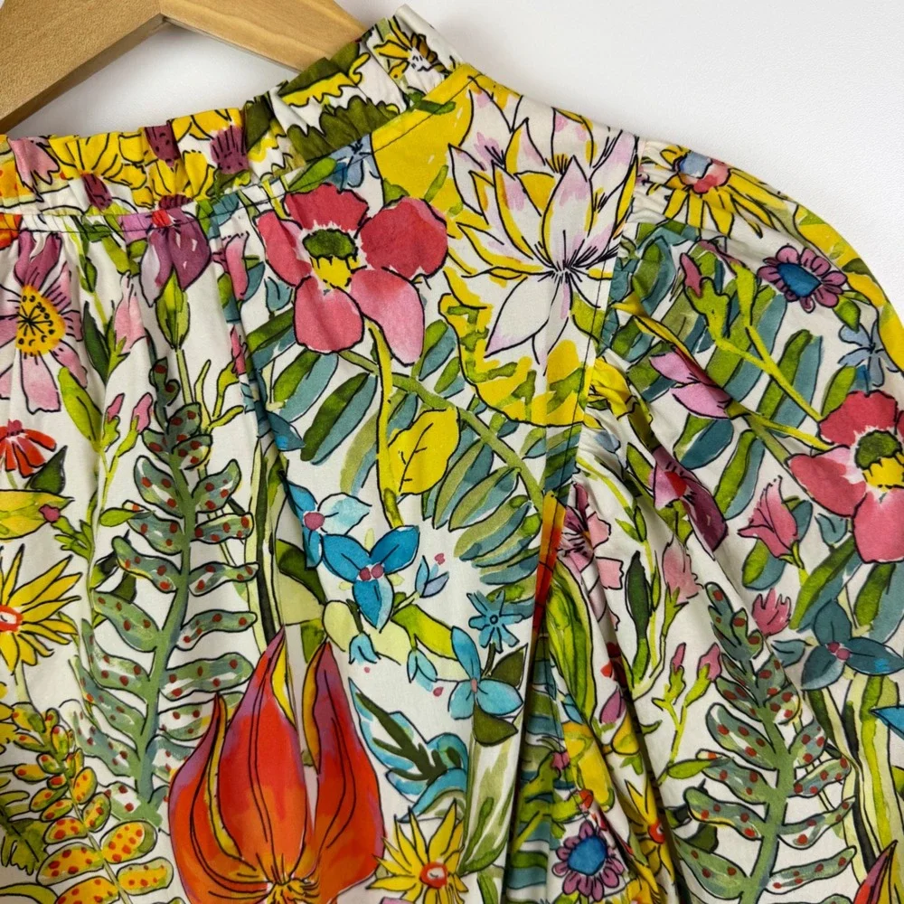 Marie Oliver Clara Floral Palm‎ Mini Dress Sz XS Multi Puff Sleeve Tiered Resort - Picture 4 of 12
